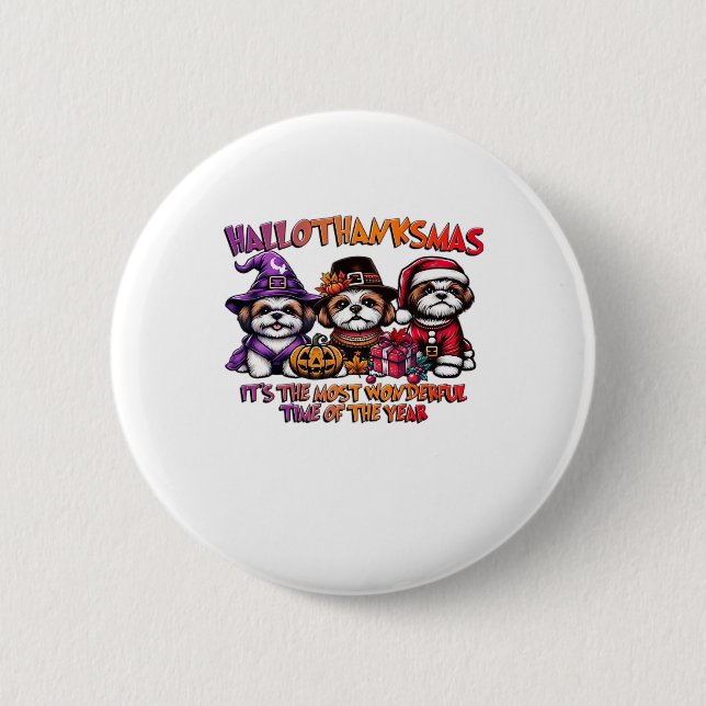 Shih Tzu Halloween Thanksgiving Christmas Classic  6 Cm Round Badge (Front)