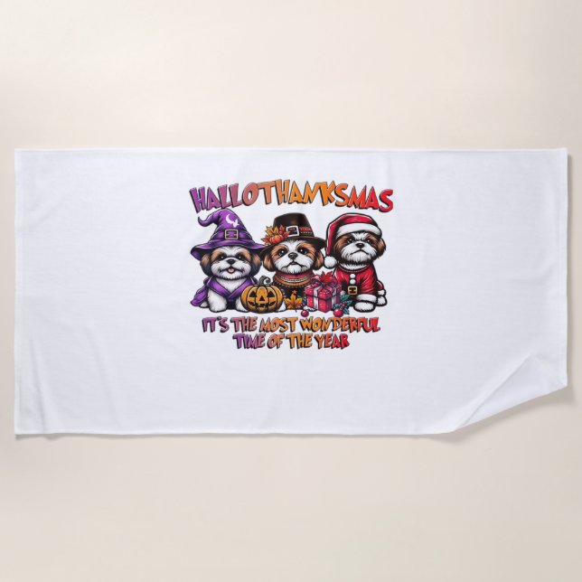 Shih Tzu Halloween Thanksgiving Christmas Classic  Beach Towel (Front)