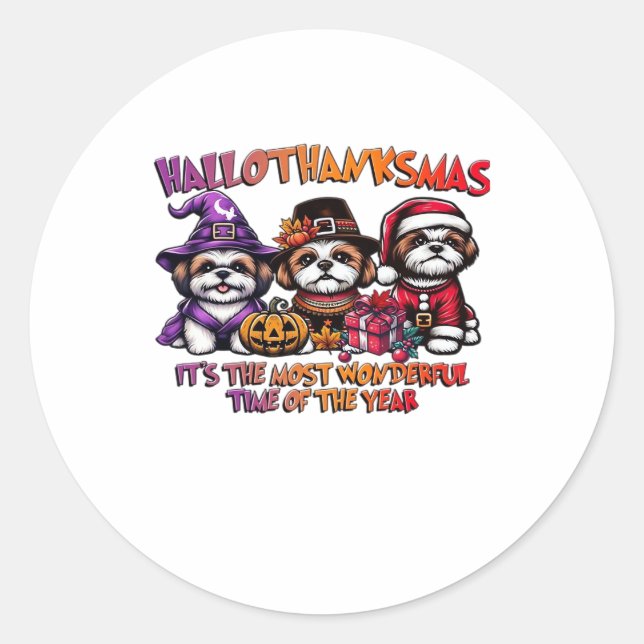 Shih Tzu Halloween Thanksgiving Christmas Classic  Classic Round Sticker (Front)