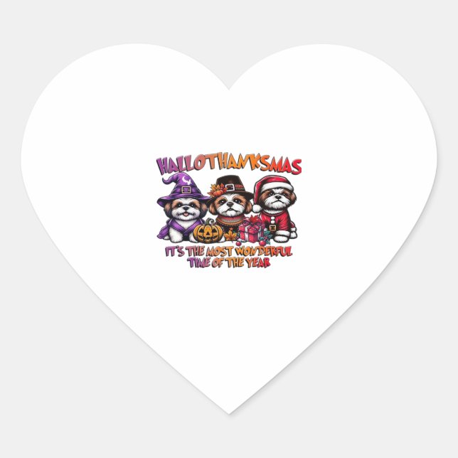 Shih Tzu Halloween Thanksgiving Christmas Classic  Heart Sticker (Front)