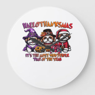 Shih Tzu Halloween Thanksgiving Christmas Classic Large Clock