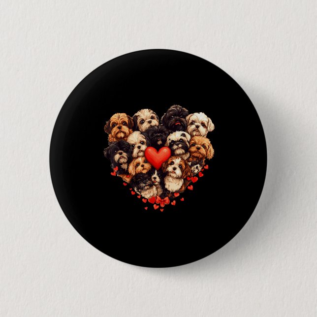 Shih Tzu Heart-shaped Cute Shih Tzu Valentines Day 6 Cm Round Badge (Front)