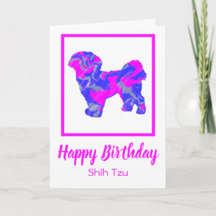 Shih Tzu Hot Pink Silhouette Dog Funny Birthday Card