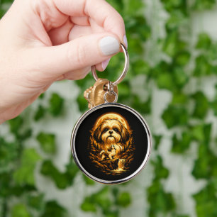 Shih Tzu Howling to The Moon Funny Dog Key Ring
