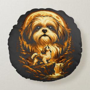 Shih Tzu Howling to The Moon Funny Dog Round Cushion