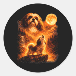 Shih Tzu Howling to The Moon Funny Vintage 90s Dog Classic Round Sticker