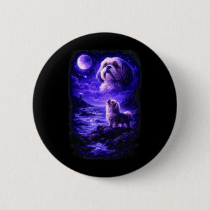 Shih Tzu Howling to The Moon Vintage 90s Funny Dog 6 Cm Round Badge