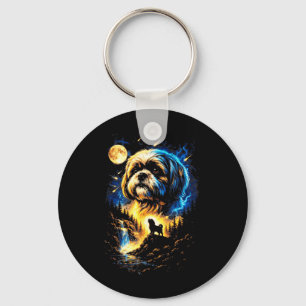 Shih Tzu Howling to The Moon Vintage 90s Funny Dog Key Ring