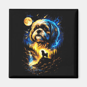 Shih tzu howling to the moon vintage 90s funny dog magnet