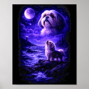 Shih Tzu Howling to The Moon Vintage 90s Funny Dog Poster