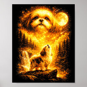 Shih Tzu Howling to The Moon Vintage Mystical Dog Poster