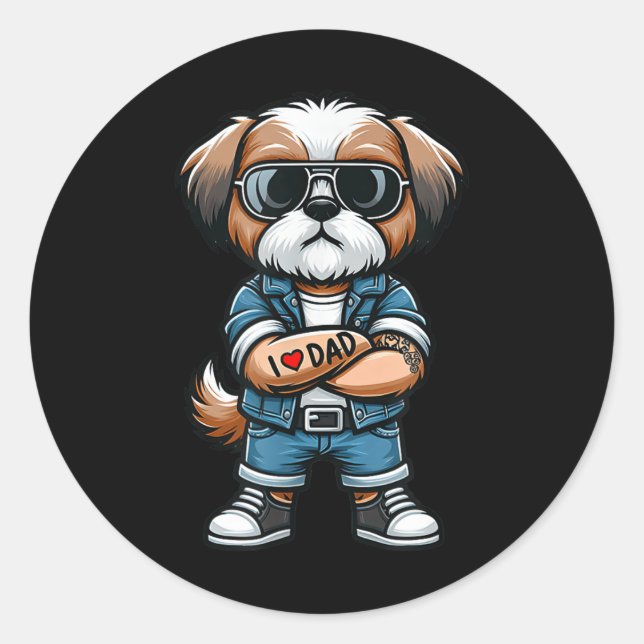 Shih Tzu I Love Dad Funny Dog Tattoo  Classic Round Sticker (Front)