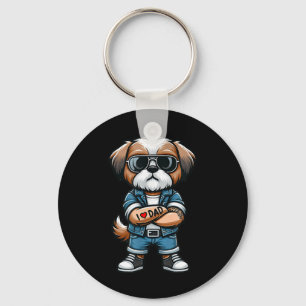 Shih Tzu I Love Dad Funny Dog Tattoo Key Ring