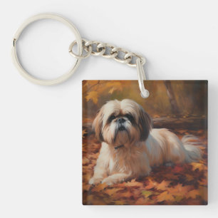 Shih Tzu in Autumn Leaves Fall Inspire Key Ring