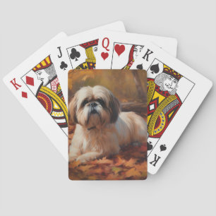 Shih Tzu in Autumn Leaves Fall Inspire Playing Cards
