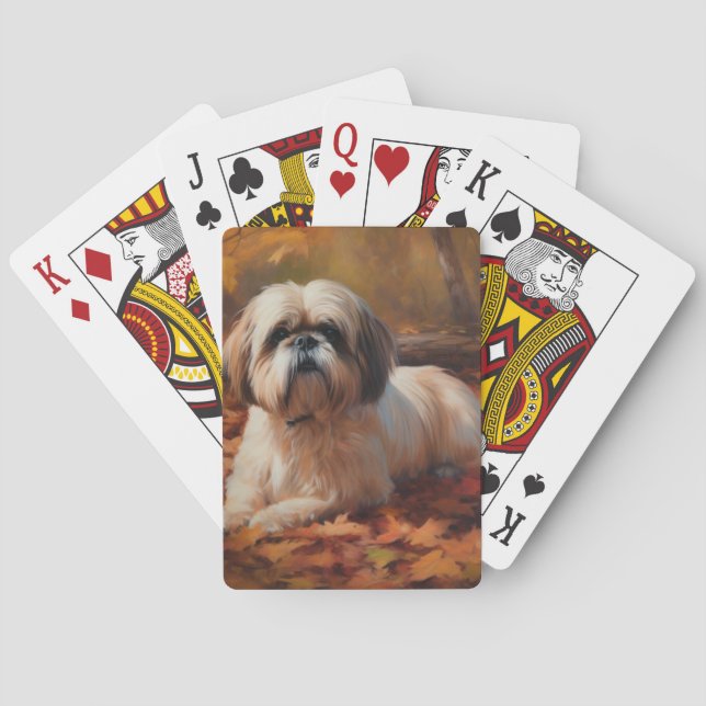 Shih Tzu in Autumn Leaves Fall Inspire Playing Cards (Back)