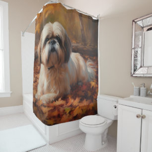 Shih Tzu in Autumn Leaves Fall Inspire Shower Curtain