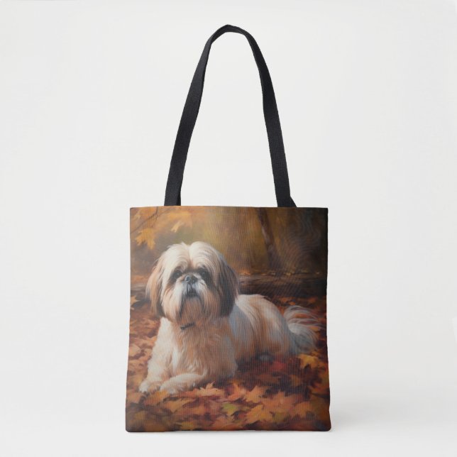 Shih Tzu in Autumn Leaves Fall Inspire Tote Bag (Front)