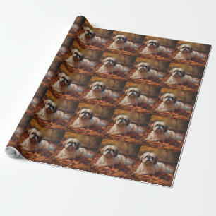 Shih Tzu in Autumn Leaves Fall Inspire Wrapping Paper