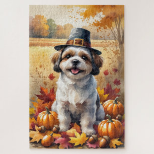 Shih Tzu In Autumn Leaves Thanksgiving Art  Jigsaw Puzzle