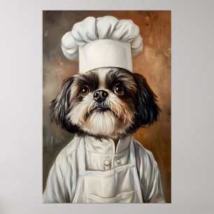 Shih Tzu In Chefs Hat Poster, Pet Poster, Shih Tzu Poster