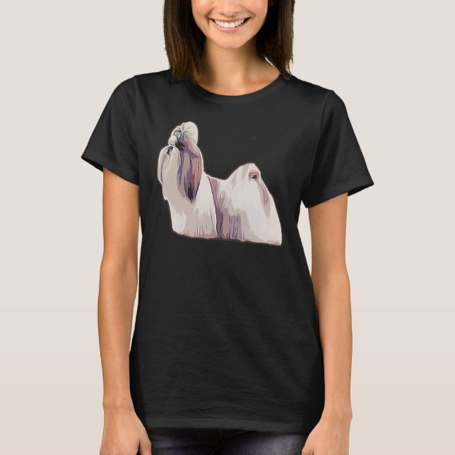 Shih Tzu In Full Coat Colourful Silhouette Lion Do T-Shirt (Front)
