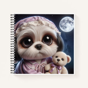 Shih Tzu in Pyjamas with Teddy Bear, by Natasha Us Notebook