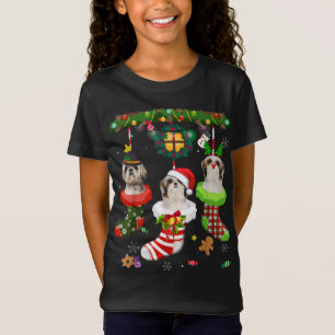 Shih Tzu In Socks Christmas Santa Hat Xmas Lights T-Shirt