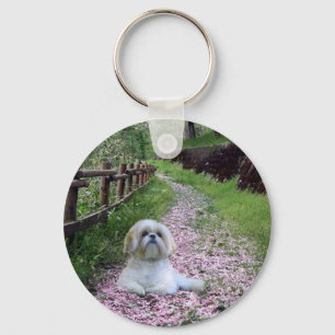 Shih Tzu Keychain Purple Flowers