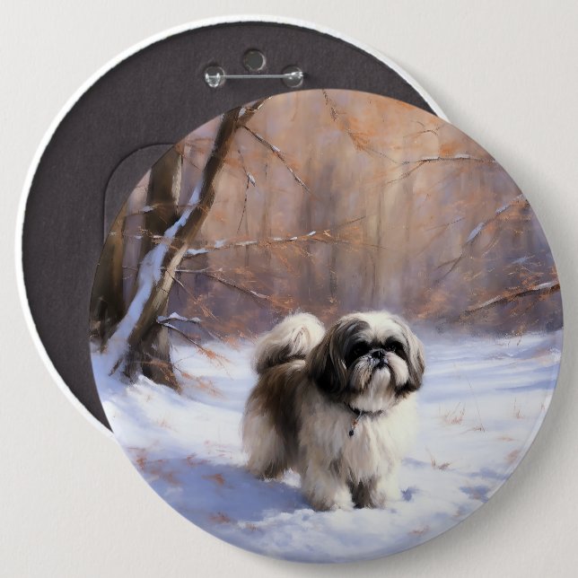Shih Tzu Let It Snow Christmas  6 Cm Round Badge (Front & Back)