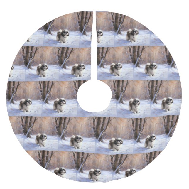 Shih Tzu Let It Snow Christmas  Brushed Polyester Tree Skirt (Front)
