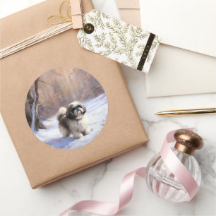 Shih Tzu Let It Snow Christmas  Classic Round Sticker