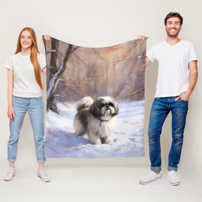 Shih Tzu Let It Snow Christmas  Fleece Blanket (In Situ)