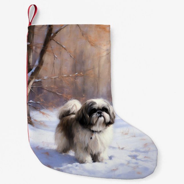 Shih Tzu Let It Snow Christmas  Small Christmas Stocking (Front)