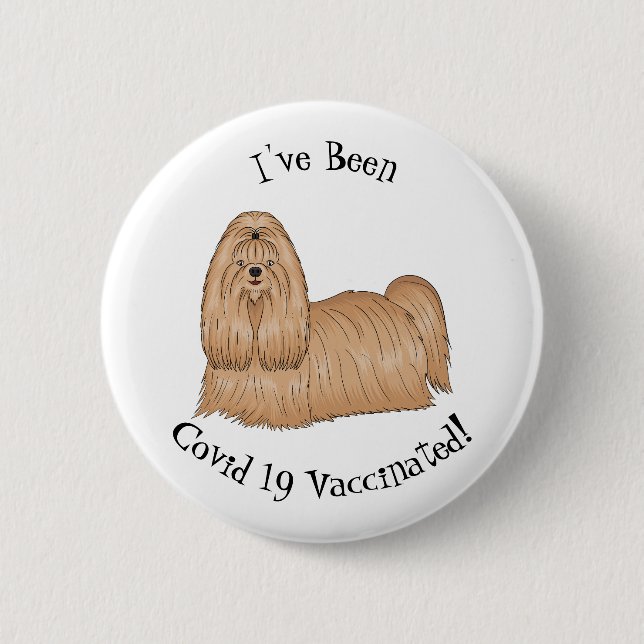 Shih tzu long hair dog cartoon illustration 6 cm round badge (Front)
