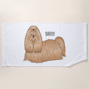 Shih tzu long hair dog cartoon illustration beach towel