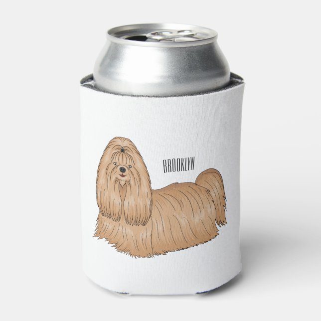 Shih tzu long hair dog cartoon illustration can cooler (Can Front)