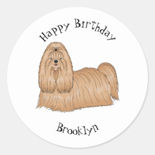 Shih tzu long hair dog cartoon illustration classic round sticker