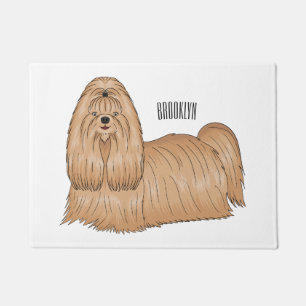 Shih tzu long hair dog cartoon illustration doormat