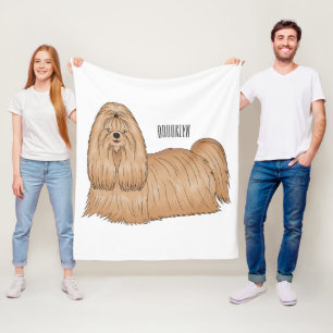 Shih tzu long hair dog cartoon illustration fleece blanket