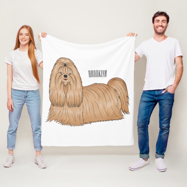 Shih tzu long hair dog cartoon illustration fleece blanket (In Situ)