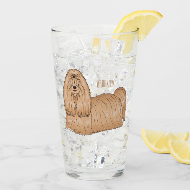 Shih tzu long hair dog cartoon illustration  glass (Back Ice)