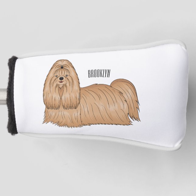 Shih tzu long hair dog cartoon illustration golf head cover (Front)