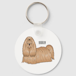 Shih tzu long hair dog cartoon illustration key ring