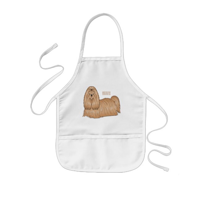 Shih tzu long hair dog cartoon illustration  kids apron (Front)