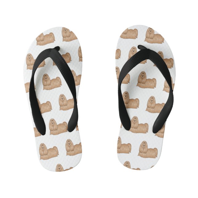 Shih tzu long hair dog cartoon illustration  kid's flip flops (Footbed)