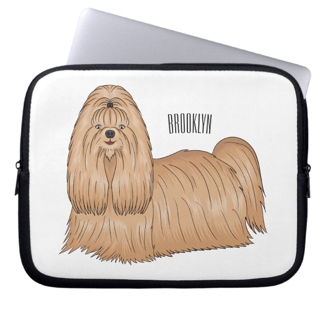 Shih tzu long hair dog cartoon illustration laptop sleeve (Front)