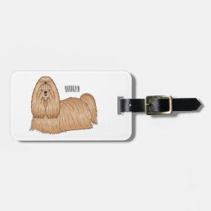 Shih tzu long hair dog cartoon illustration luggage tag