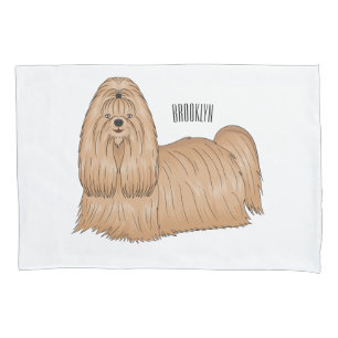 Shih tzu long hair dog cartoon illustration pillowcase