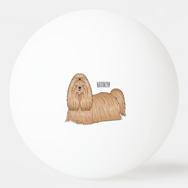 Shih tzu long hair dog cartoon illustration ping pong ball (Front)